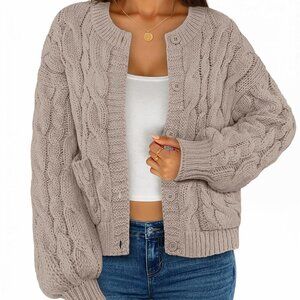 Chunky Cable Knit Cardigan Sweater Oversized Retro Button Up Long Sleeve